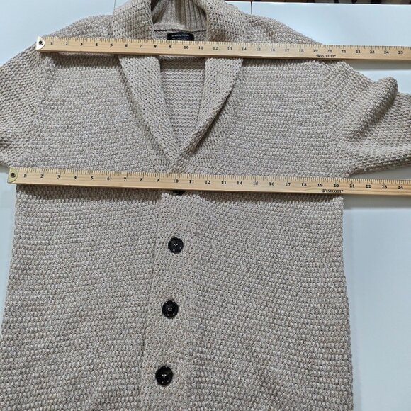 Zara Cardigan Men L Beige Marled Textured LS Shawl Collar Button Preppy Academia - Picture 4 of 14